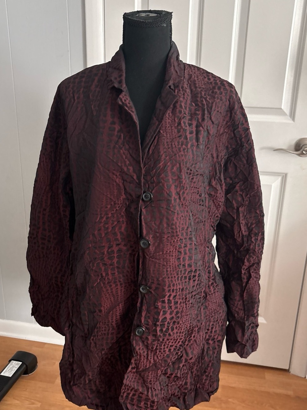 Textured Burgundy Button-Up Jacket